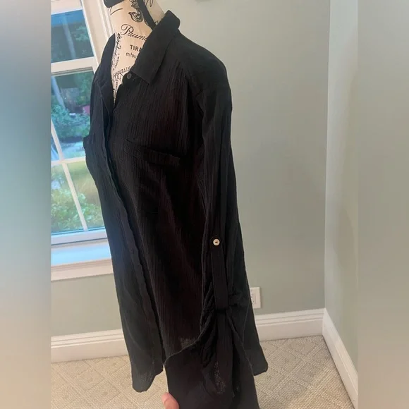 Seafolly Australia Crinkle Twill Beach Shirt | Black | Size S | Like New - Picture 7 of 14